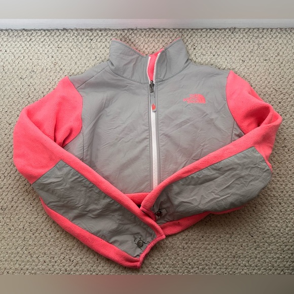 Girls neon Coral North Face Zip Up Fleece Jacket - Picture 2 of 6